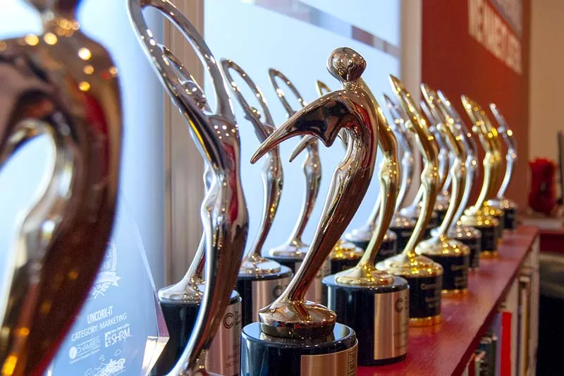 A photo depicting a selection of awards that Uncork-it has won for its work